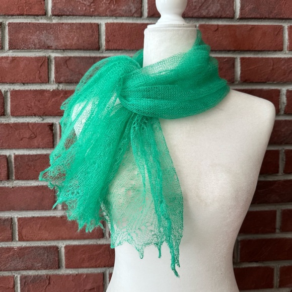 •Vintage Macy Assocation Wool Knit Green Scarf 24”x43”Made in England NWOT - Picture 3 of 10